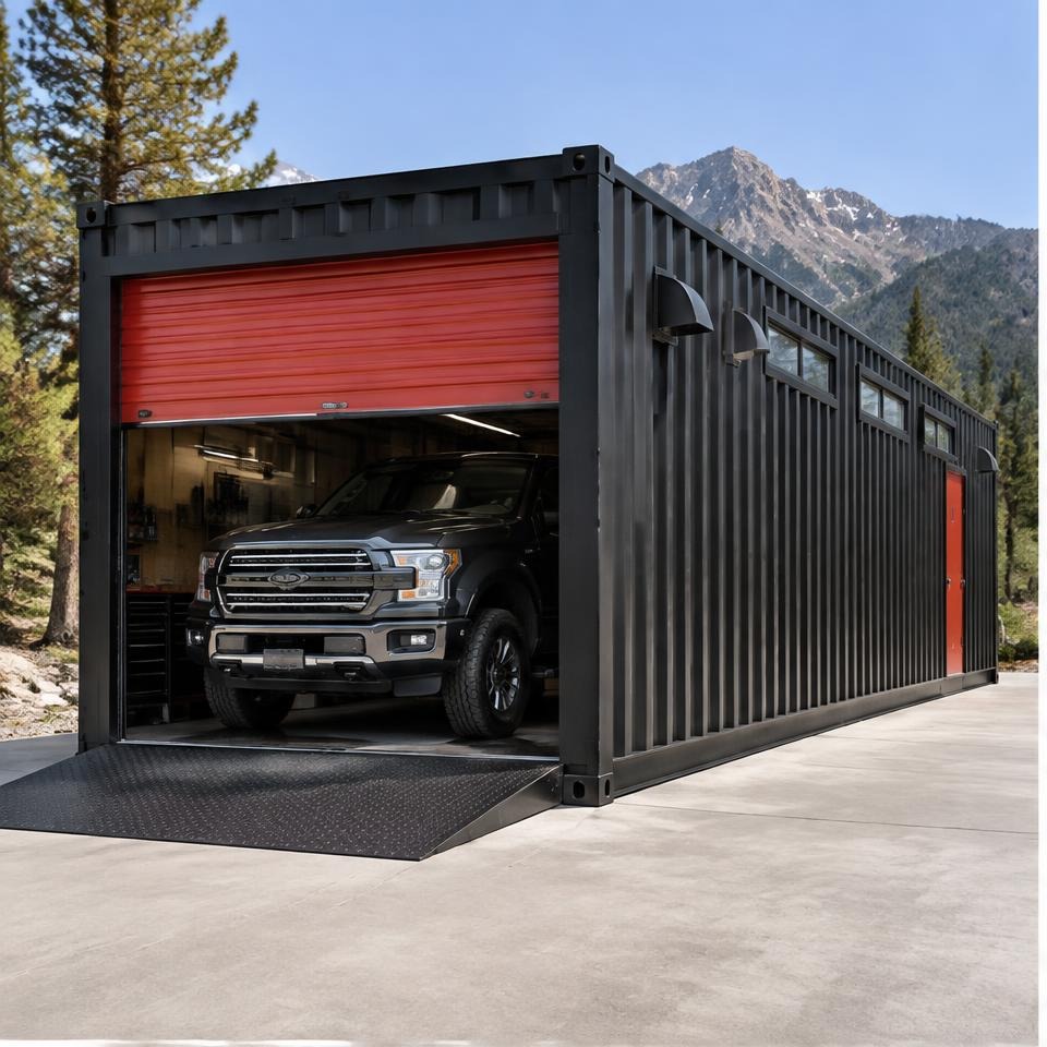 Outback Summit 40 High-Cube Performance Garage — front three-quarter exterior showing the catalog configuration