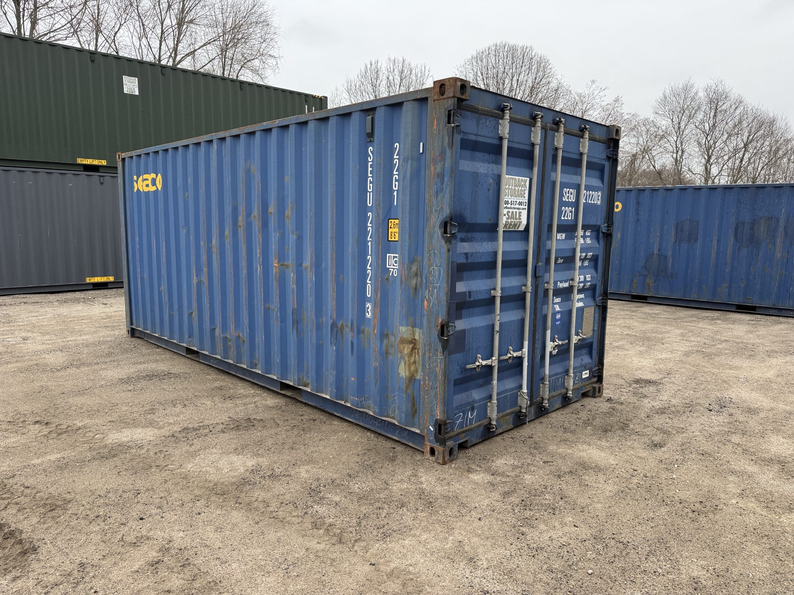 20ft Used Shipping Container – Wind & Watertight – Blue — 20ft — used (image 1 of 12)