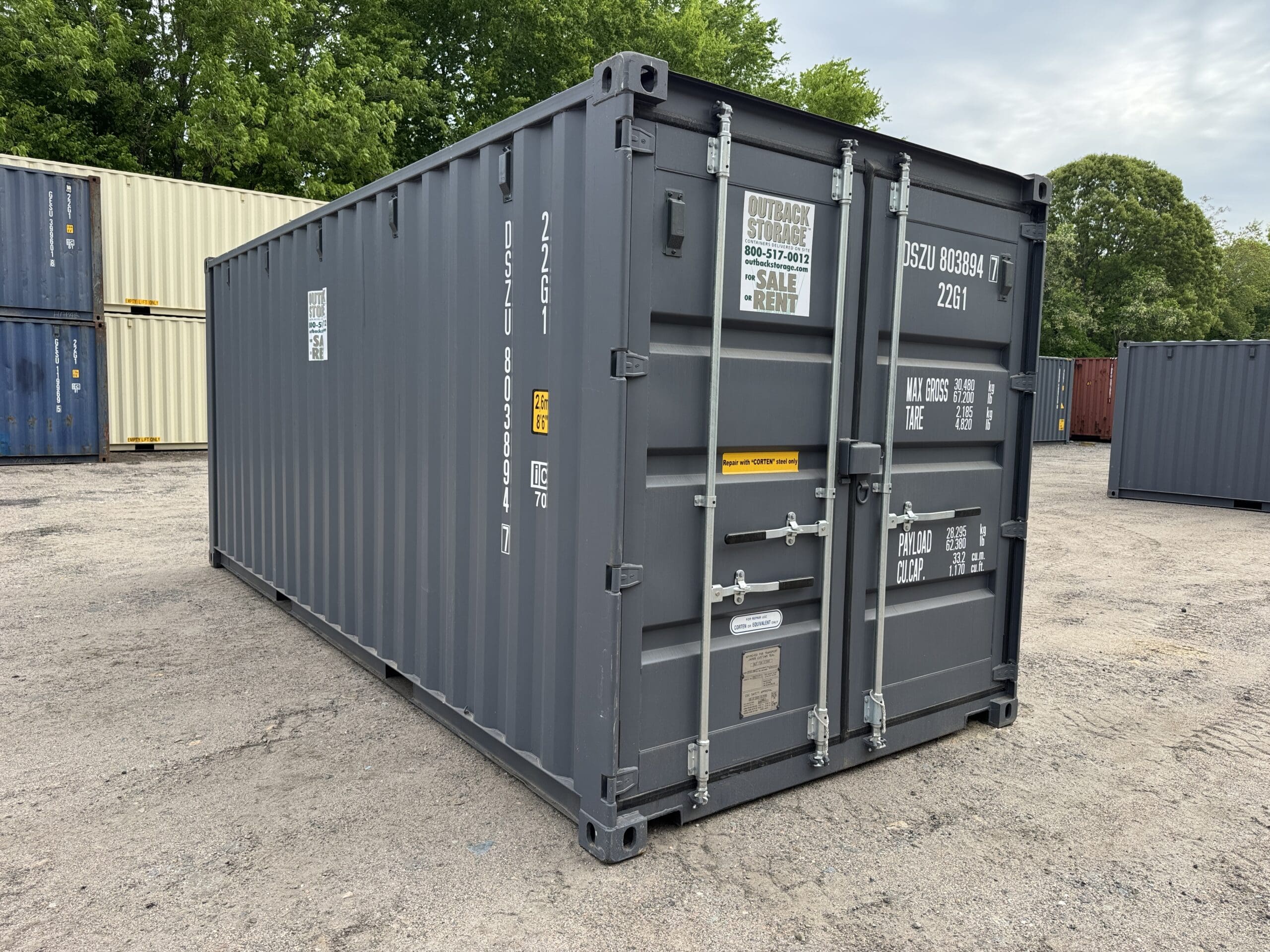 20ft New Shipping Container – Wind & Watertight – Gray — 20ft — new (image 1 of 12)