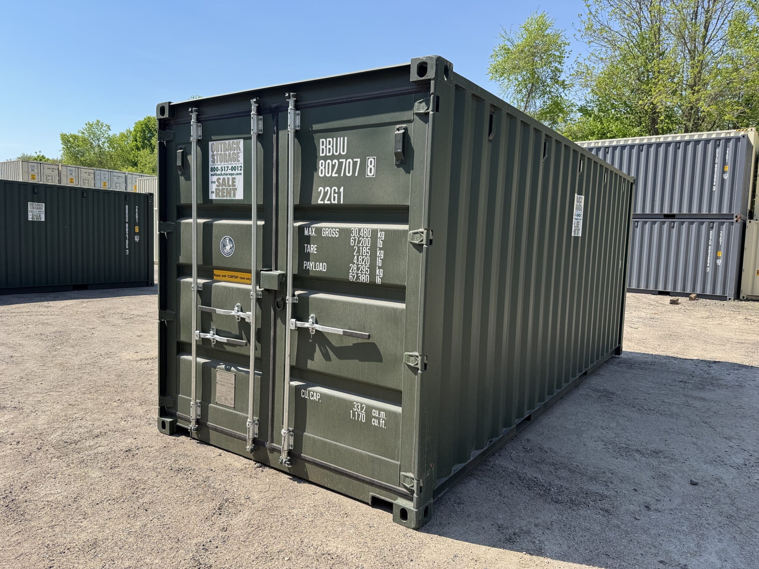 20ft New Shipping Container – Wind & Watertight – Green — 20ft — new (image 1 of 12)