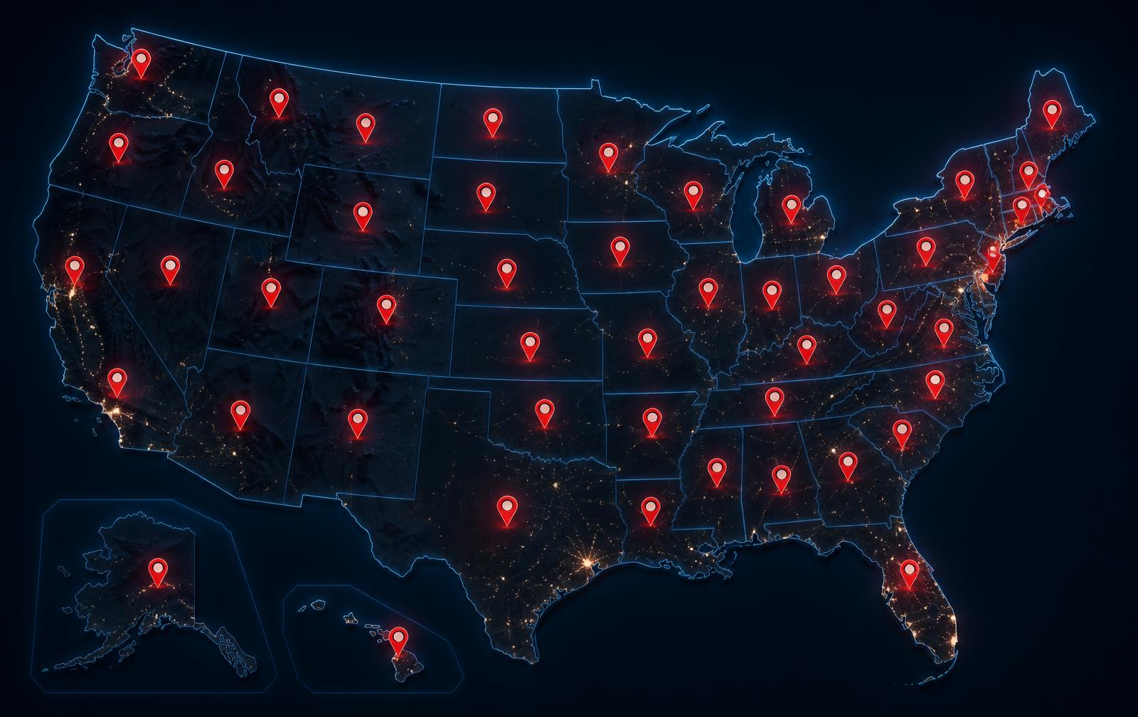 Map of the United States showing Outback Shipping Containers delivery coverage across all 50 states